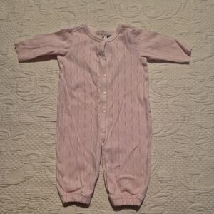 Tea Collection girls 0-3 months pink romper with a white and light gray design